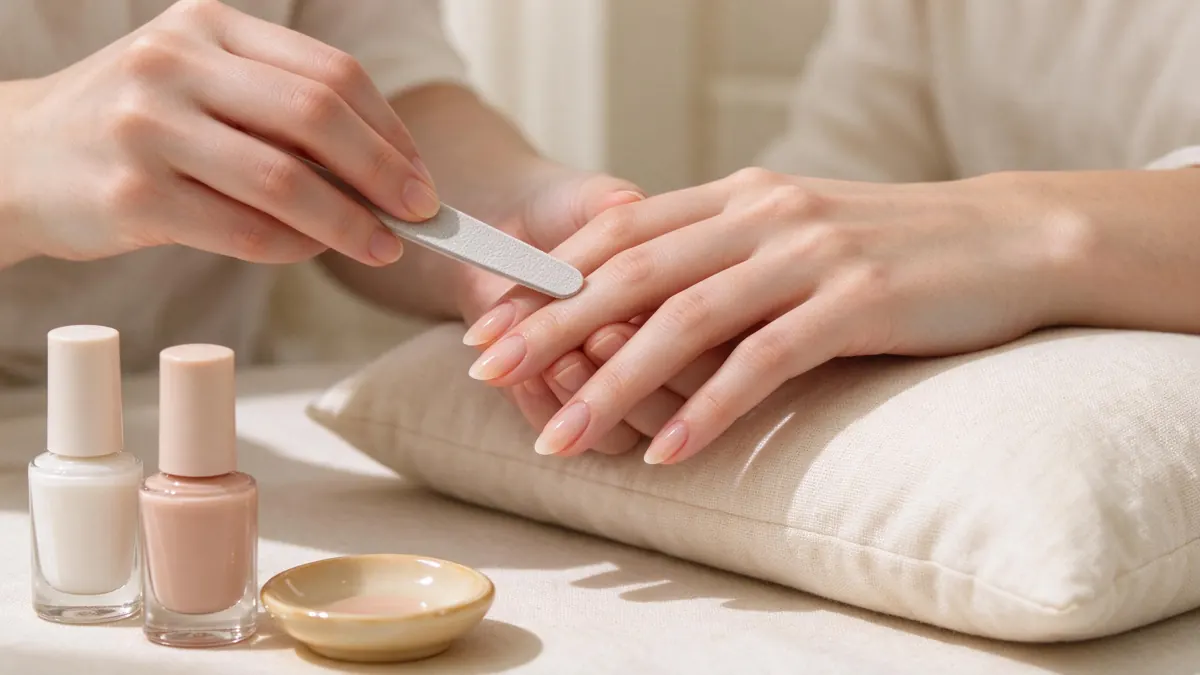 Manicurista che lima le unghie di una cliente