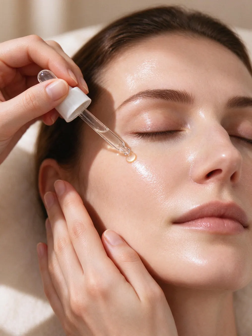 Applicazione di siero su una pelle luminosa